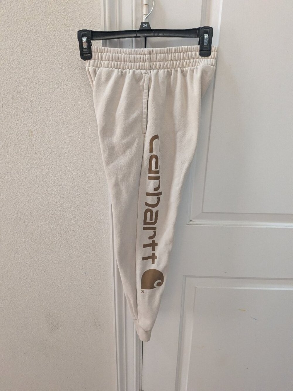 Carhartt Sweatpants Boys Small 8-10 Beige Jogger Pockets Big Logo Outdoor